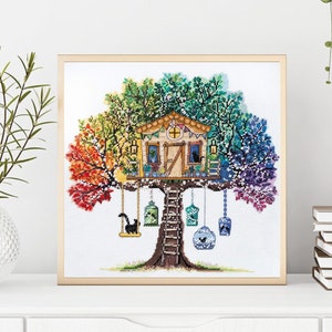 Cross stitch kit (thread) "Colorful cat house" Abris Art, beadwork. set of tapestries. needlework, long stitches, embroidery, counted cross