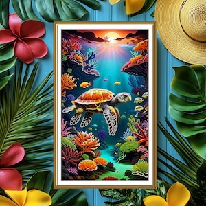 Underwater World Bead Embroidery Kit on Gabardine with Sea Turtle, Gabardine Base, NOVA SLOBODA
