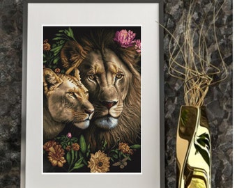 Lion King Cross Stitch Kit, Floral Savannah, Nova Sloboda