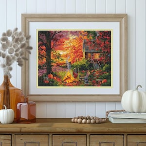 DIY Cross Stitch Kit "Autumn evening, Golden autumn", set of tapestries. needlework,  diy craft kit, Mountain landscape cross stitch