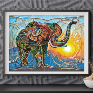 DIY pakket olifant kralenborduurwerk, natuurlijke canvaskunst