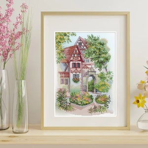 DIY Cross stitch kit (thread) &quot;Vacation home&quot;, set of tapestries, long stitches, embroidery, counted cross stitch kit,  house in the garden