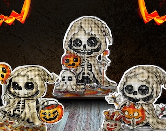 ハロウィンのスケルトンクロスステッチキット、不気味なプラスチックキャンバス刺繍