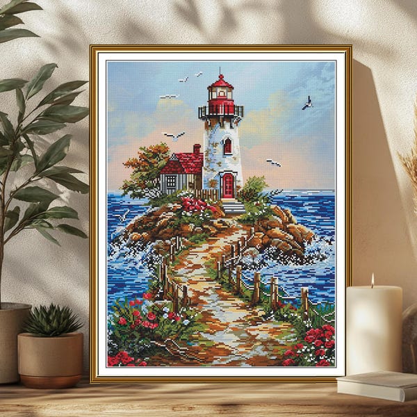Lighthouse Cross Stitch Kit on Printed Canvas – Nova Sloboda