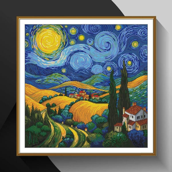 Van Gogh 'Starry Night' Cross Stitch Kit, DIY Needlepoint (40x40cm)