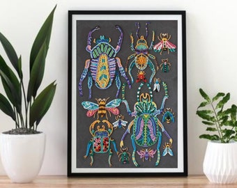 Kit DIY para bordar con cuentas sobre lienzo de arte natural &quot;Escarabajos. Insectos. Abeja. Mariposa&quot; Abris Art. bordado según el esquema
