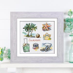 Summer Vibes Cross Stitch Kit | Tropical Beach Scene Embroidery