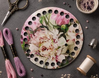Peony Embroidery Organizer Collection Wooden Thread Board in Four Elegant Shapes Gift