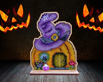 Häxans hus Korsstygnskit | Halloween Pumpa Stuga Broderi
