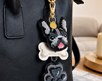 French Bulldog Bag Charm Beading Kit, DIY Dog Purse Accessory Gift for Pet Lovers
