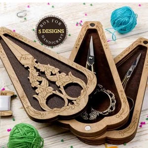 Box for handicraft, Wooden Box for Scissors, Scissors Storage Container Case, Scissors Organizer, Embroidery Tools, Scissors holder