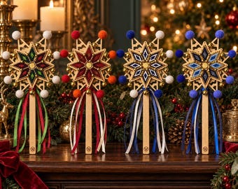 Julstjärnepärlbroderikit, Trästjärna, Tjeckiska Pärlor, Julpyssel