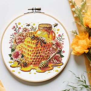 DIY Cross Stitch Kit "Golden Bee. Honey. Nectar/Honey", nova sloboda, set of tapestries. needlework, long stitches, Bee Cross Stitch Pattern