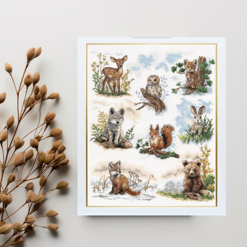 Forest Animals Cross Stitch Kit | Woodland Wildlife Embroidery, Nature ...