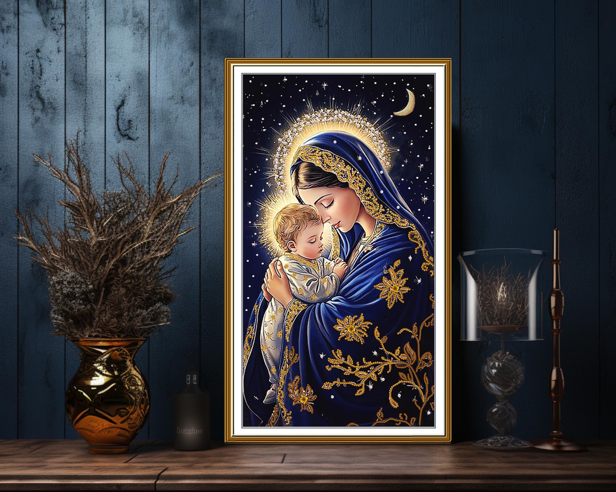 Kit DIY para bordar con cuentas sobre base de gabardina "Diva Mary"/bordado según patrón/bordado/Icono bordado con cuentas