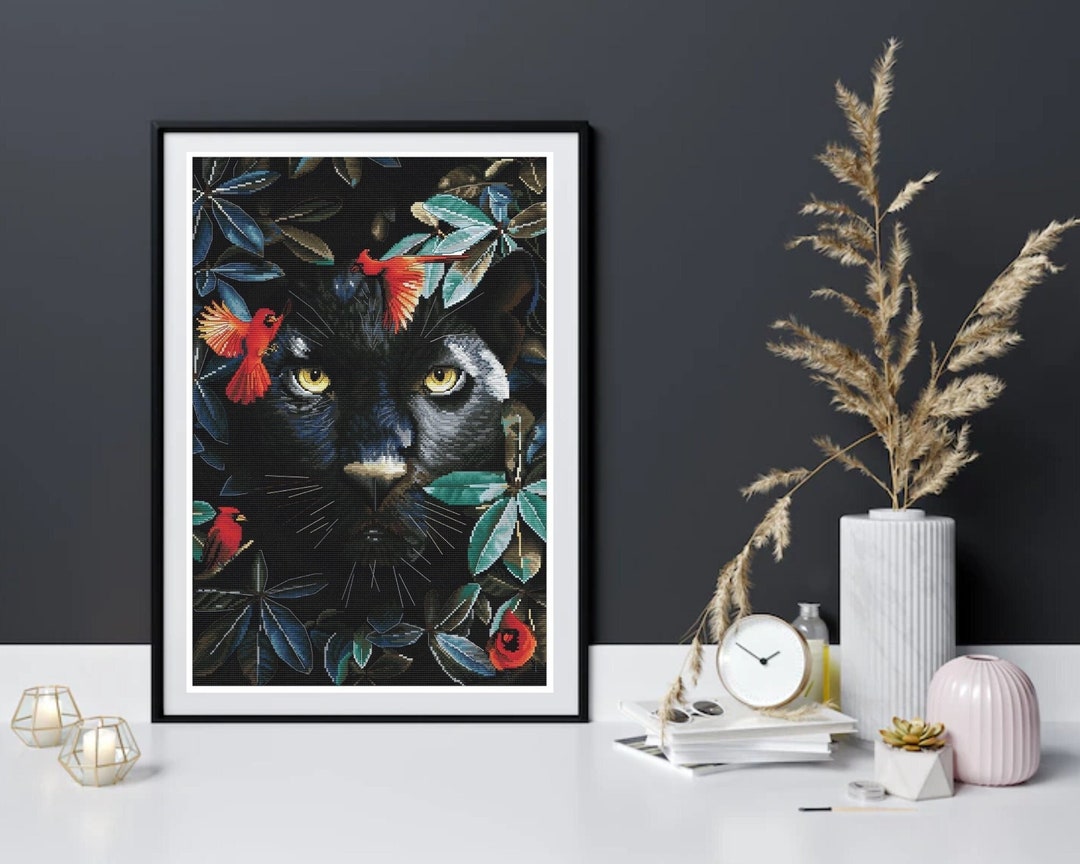 Black Panther Cross Stitch Kit, Queen of the Wild Jungle, Counted