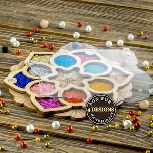 Wooden Bead Organizer with Acrylic Lid, Embroidery Accessory
