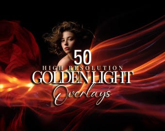 Superposiciones de ondas de luz dorada para Photoshop / Efectos fotográficos de resplandor naranja intenso / Estelas de luz de retratos de energía y fantasía cinematográficas
