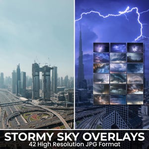 42 High-Resolution Sky Overlays | Stormy, Dramatic and Moody Skies for Photoshop Editing