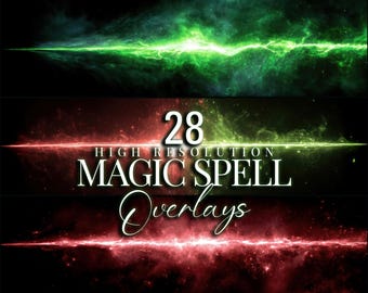 Superposiciones de hechizos mágicos para cosplay / Efectos de luz y rayos de energía de varita de duelo de magos / Paquete de efectos visuales de fantasía / Efectos fotográficos de magia roja y verde