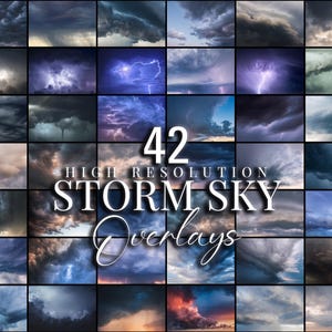Storm Sky Overlays for Photoshop Editing | Dramatic Lightning & Cloud Effects | 42 High-Resolution JPG