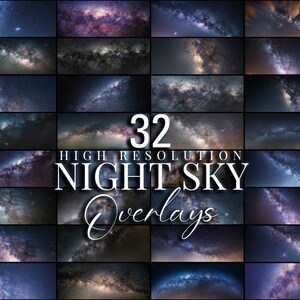 Milky Way Sky Overlays for Photoshop | Starry Night Sky Replacement | Galaxy Textures & Astrophotography Backgrounds | 32 High-Res JPG