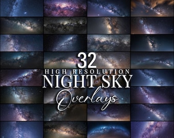 Superposiciones de cielo de la Vía Láctea para Photoshop / Reemplazo de cielo estrellado / Texturas de galaxias y fondos de astrofotografía / 32 JPG de alta resolución