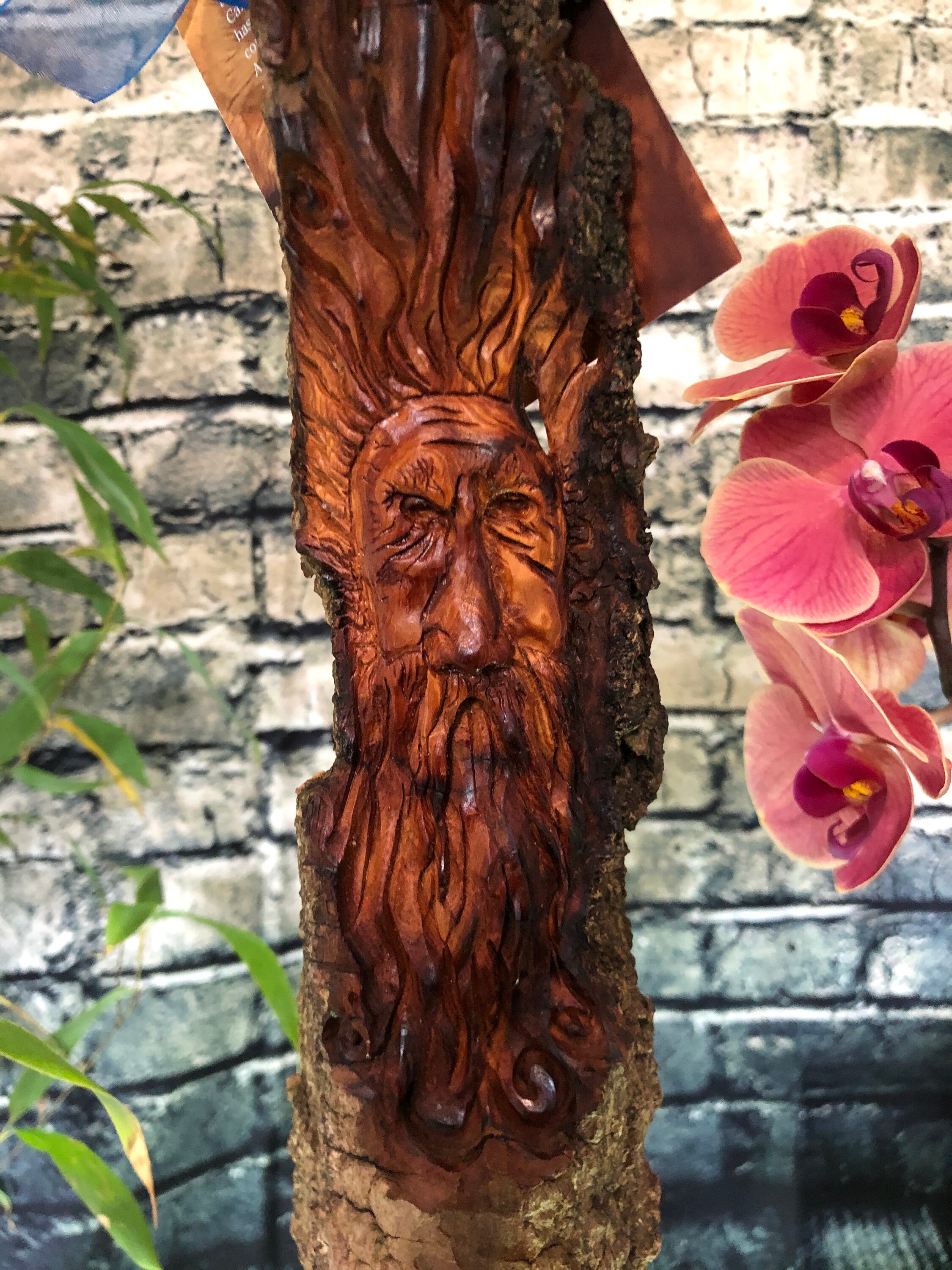 Tree spirit green man bark carving wood sculpture home Etsy