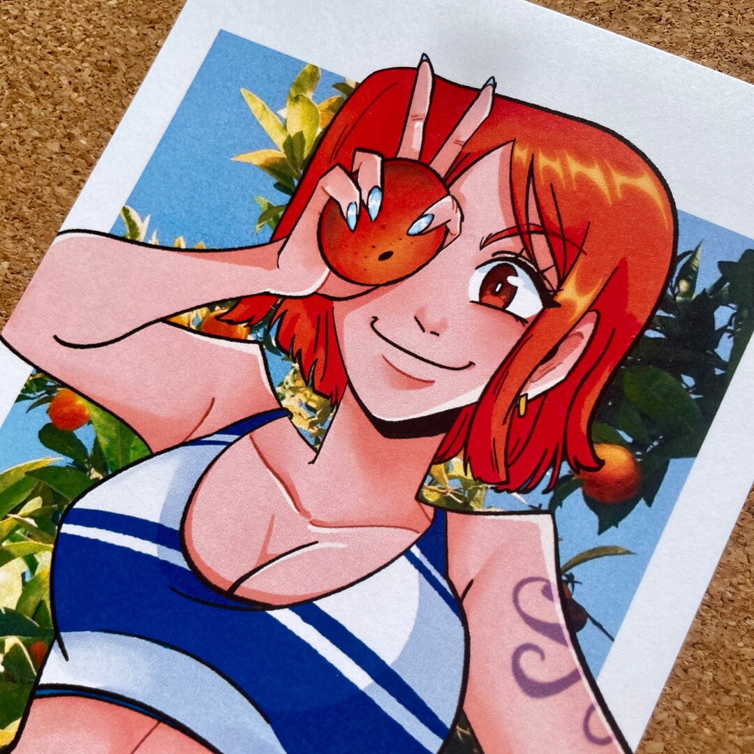 One Piece Nami Art Print, Fan Merch, Orange Etsy