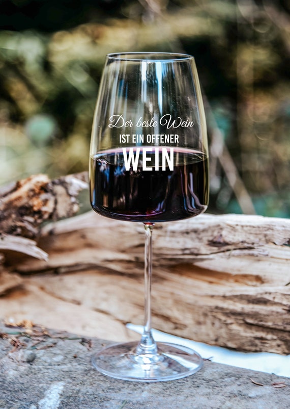 Der beste Wein ist ein offener Wein | graviertes Rotweinglas #36