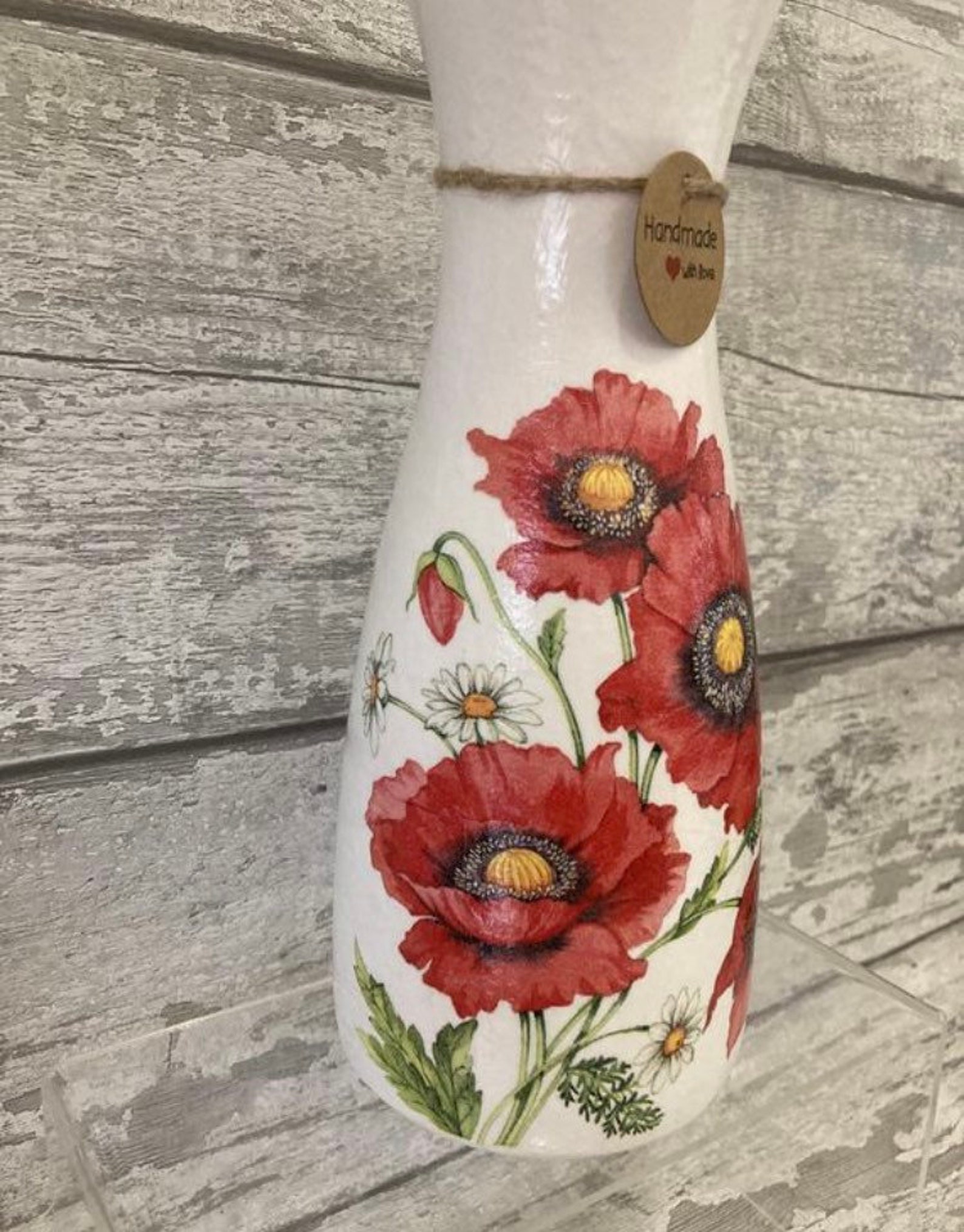 Poppy Vase Decoupage Gifts for Her Handmade Flower Vase Etsy