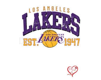May include: Purple and gold Los Angeles Lakers logo with a basketball and the text "EST. 1947".