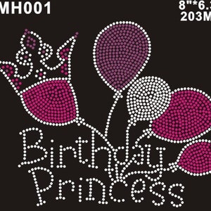 Rhinestone Transfer &quot;Birthday Princess&quot; Bling Iron on Crystals Heat Transfer for T shirt