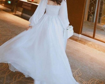 white flowing dress