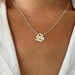 Old English Necklace, Customized Letter Necklace, Gothic Initial Necklace, Bridesmaid Gifts, Dainty Name Necklace, Gift For Her, 925k Silver