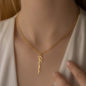 Vertical Name Necklace, Personalized Gold Necklace, Gift For Her, 925k Silver, Christmas Gift, Mother's Day Gift, Customized Name Necklace
