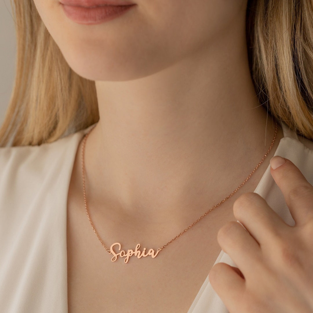 Vertical Name Necklace, Rose Gold Necklace, Personalized Name Necklace