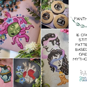 Pantheon Cross Stitch Pattern Bundle, Greek Mythology, Goddess Cross Stitch, Mythical Creatures, Medusa Art, Greek Art, Digital File