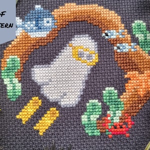 Scuba Ghost Cross Stitch Pattern, gift for diver, halloween sampler, gothic needlework, whimsical design, underwater art, digital file