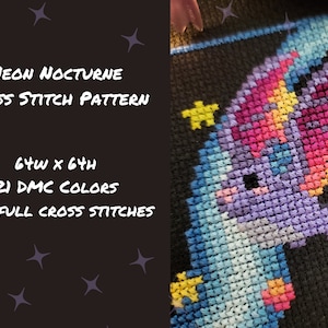 Neon Nocturne Cross Stitch Pattern, Vaporwave Bat Needlework Sampler ...