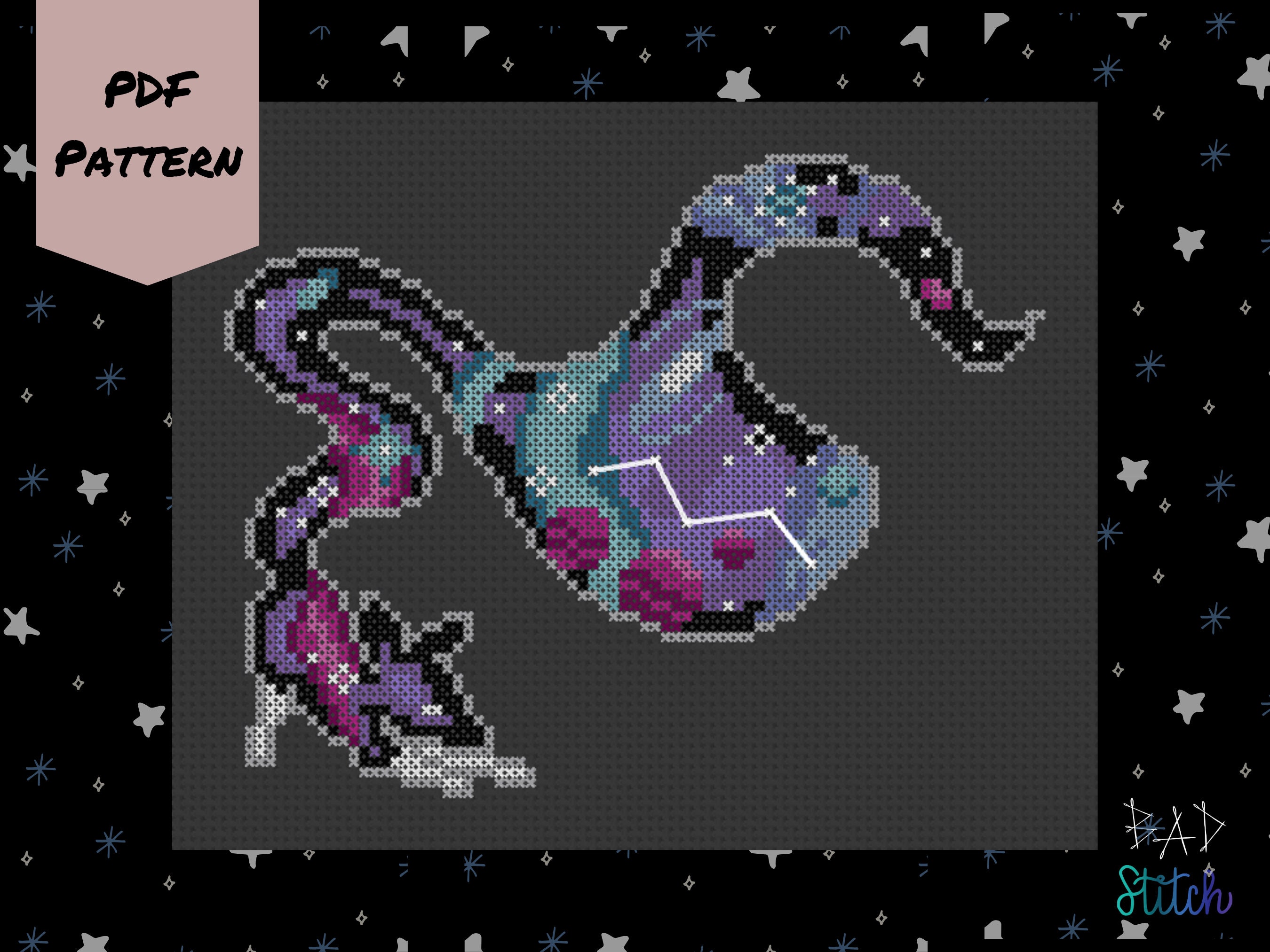 Firefox Cross Stitch Pattern, Vaporwave Galaxy Modern Design, Fantasy ...