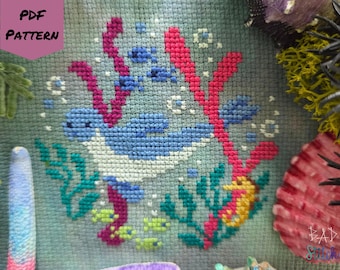Harbor Seal Cross Stitch Pattern, COSMO nautical sea ocean beach nature fish needlework chart, digital download pdf