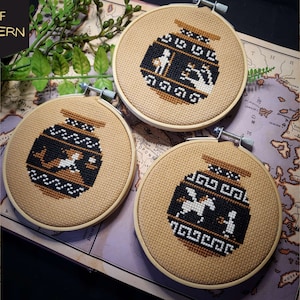 Griechische Amphoren Kreuzstichmuster, Herkules und die Hydra, Sirene, Pegasus, Kreuzstichpaket, griechische Mythologie Kreuzstich