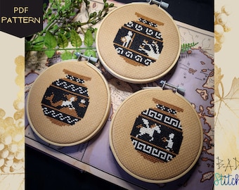 Greek Amphoras Cross Stitch Pattern, Hercules and the Hydra, Siren, Pegasus, cross stitch bundle, Greek mythology cross stitch
