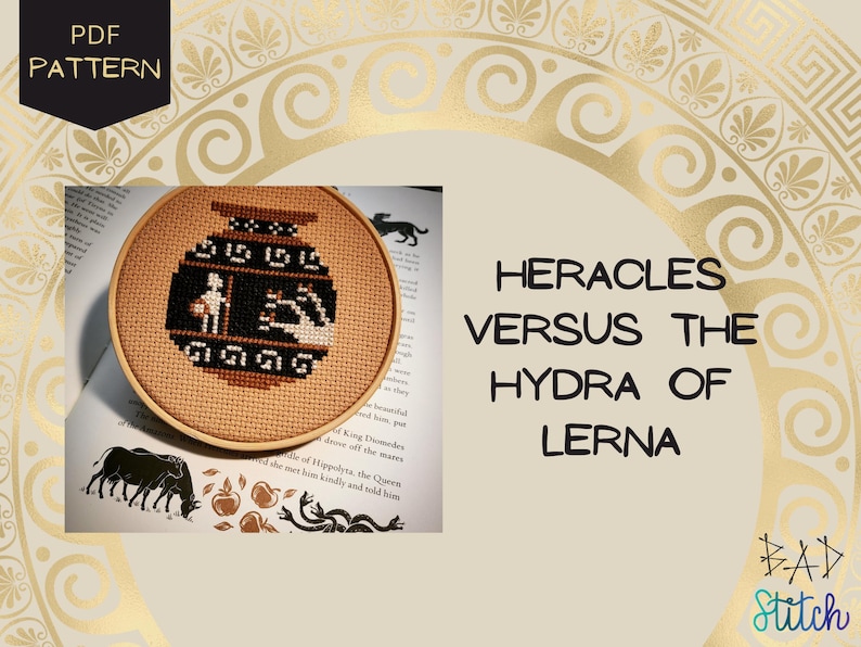 Greek Amphoras Cross Stitch Pattern, Heracles Hydra, Odyssey, Siren, Pegasus, Greek mythology bundle, grecian art, fantasy needlework image 4