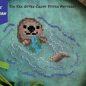 Sea Otter Kreuzstich Muster Bundle, Anfänger Kreuzstich, Seeotter Kunst, digitaler Download, Kinderzimmer Dekor, neues Baby Geschenk, Otter Geschenk
