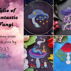 Folio of Fantastic Fungi Digital Cross Stitch Book, mushroom pattern collection, needlework zine, instant download PDF image 4