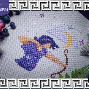 Artemis Cross Stitch Pattern, Moon Goddess, Goddess of the Hunt, Scorpio, Greek Mythology, Greek Art, Constellation Art, digital file