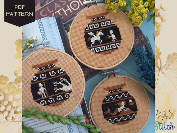 Greek Amphoras Cross Stitch Pattern, Heracles Hydra, Odyssey, Siren, Pegasus, Greek mythology bundle, grecian art, fantasy needlework