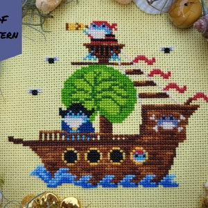 Froggo Pirates cross stitch pattern, frog xstitch, nursery gallery wall art, whimsical craft, toad lover gift, instant download pdf